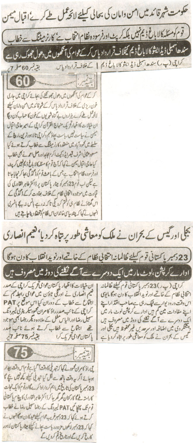 Minhaj-ul-Quran  Print Media Coverage Daily kainat 